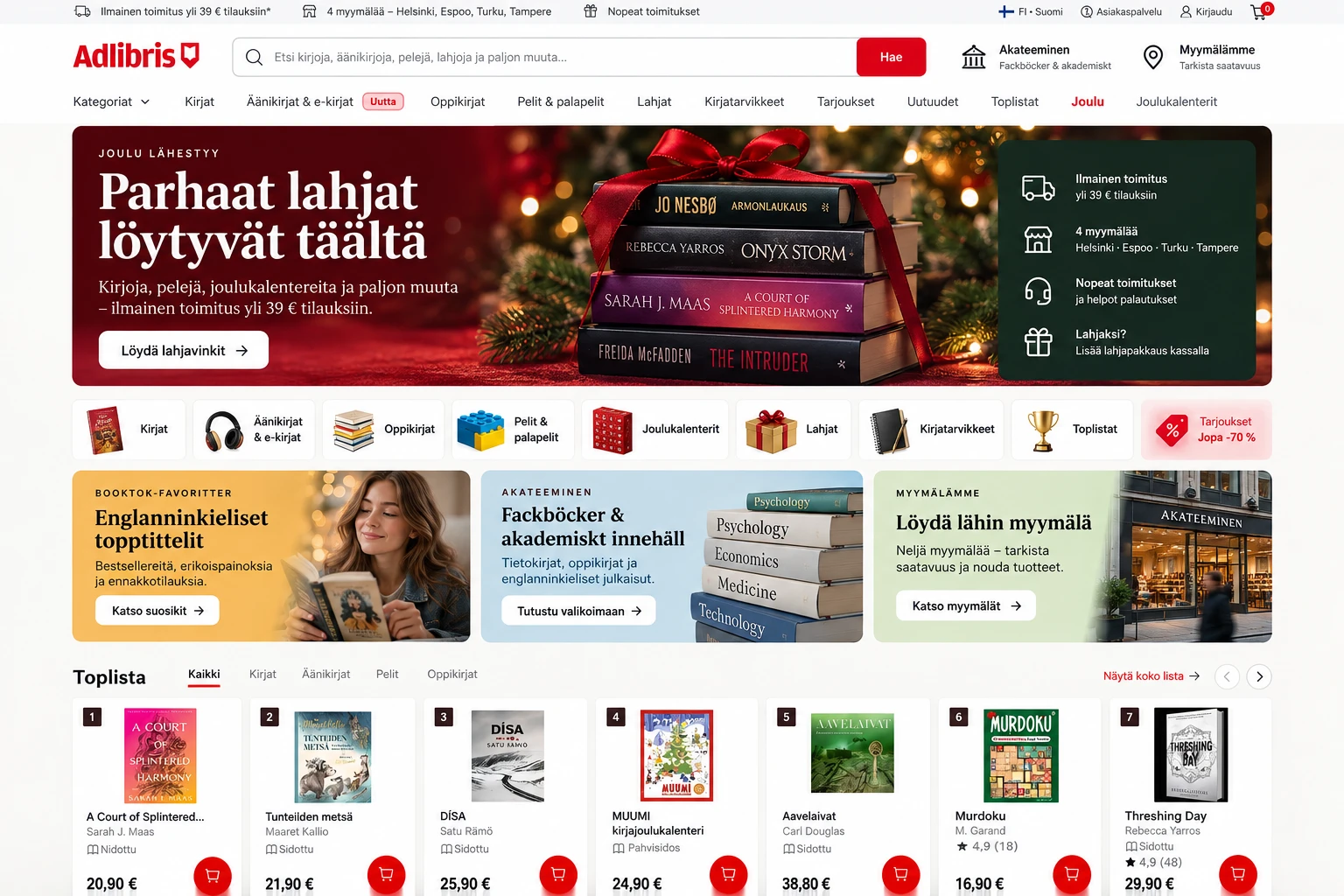 Konceptskiss av Adlibris finska startsida